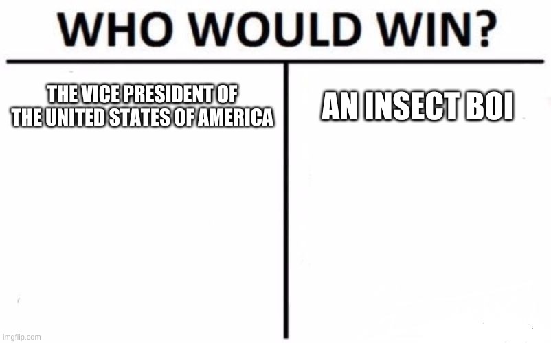 Who Would Win? | THE VICE PRESIDENT OF THE UNITED STATES OF AMERICA; AN INSECT BOI | image tagged in memes,who would win | made w/ Imgflip meme maker