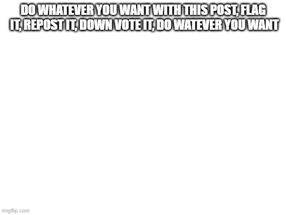 do what ever | DO WHATEVER YOU WANT WITH THIS POST, FLAG  IT, REPOST IT, DOWN VOTE IT, DO WATEVER YOU WANT | image tagged in blank white template | made w/ Imgflip meme maker