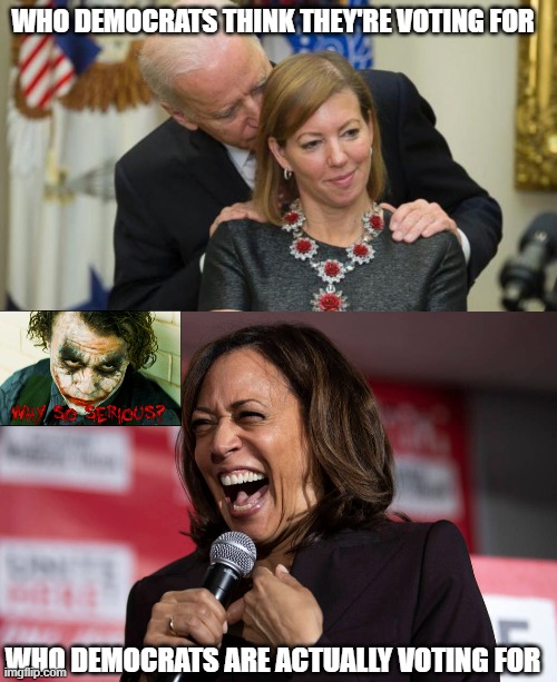ppl who vote for creepy joe and corrupt kamala, smh | WHO DEMOCRATS THINK THEY'RE VOTING FOR; WHO DEMOCRATS ARE ACTUALLY VOTING FOR | image tagged in creepy joe biden,kamala harris,election 2020,2020,president,democrats | made w/ Imgflip meme maker