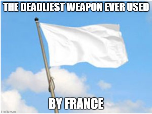 White flag |  THE DEADLIEST WEAPON EVER USED; BY FRANCE | image tagged in white flag | made w/ Imgflip meme maker
