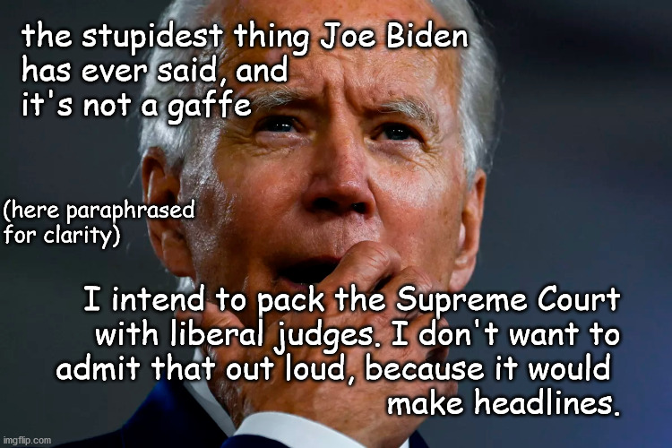 Biden gaffe not a gaffe | the stupidest thing Joe Biden
has ever said, and 
it's not a gaffe; (here paraphrased for clarity); I intend to pack the Supreme Court
with liberal judges. I don't want to
admit that out loud, because it would 
make headlines. | image tagged in supreme court | made w/ Imgflip meme maker