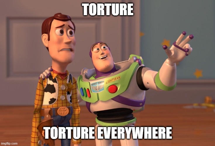 what perfectly describes school | TORTURE; TORTURE EVERYWHERE | image tagged in memes,x x everywhere | made w/ Imgflip meme maker