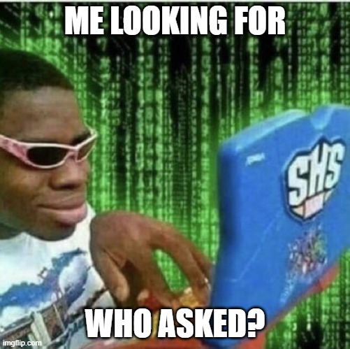 who asked? | ME LOOKING FOR; WHO ASKED? | image tagged in ryan beckford | made w/ Imgflip meme maker