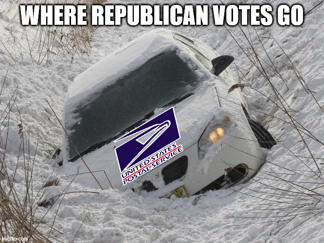 Car in ditch | WHERE REPUBLICAN VOTES GO | image tagged in car in ditch | made w/ Imgflip meme maker