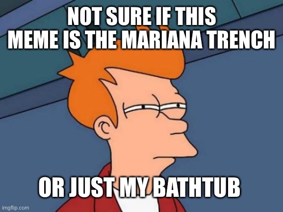 Futurama Fry Meme | NOT SURE IF THIS MEME IS THE MARIANA TRENCH OR JUST MY BATHTUB | image tagged in memes,futurama fry | made w/ Imgflip meme maker