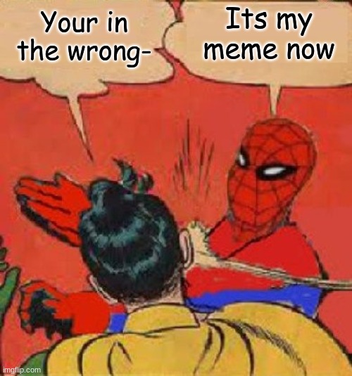 Spidy | Your in the wrong-; Its my meme now | image tagged in spiderman slapping robin | made w/ Imgflip meme maker