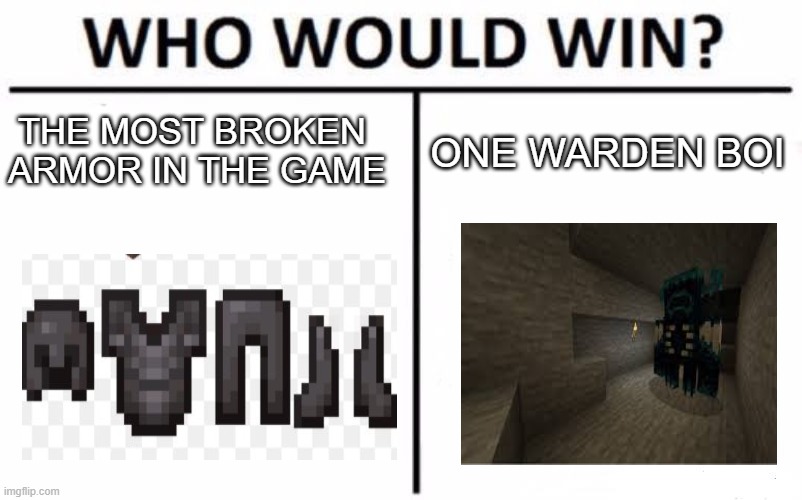 dude this guy is too strong | THE MOST BROKEN 
ARMOR IN THE GAME; ONE WARDEN BOI | image tagged in memes,who would win | made w/ Imgflip meme maker