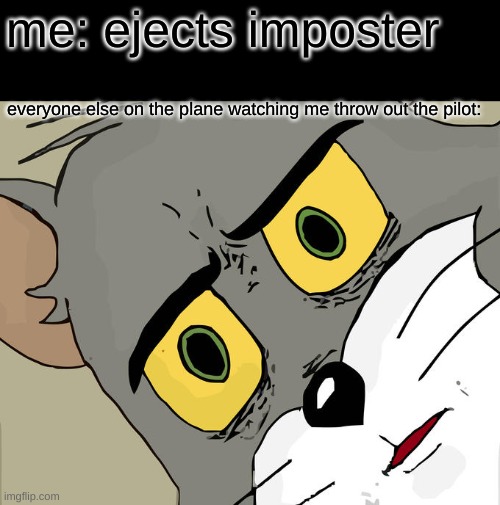 Unsettled Tom Meme | me: ejects imposter; everyone else on the plane watching me throw out the pilot: | image tagged in memes,unsettled tom | made w/ Imgflip meme maker