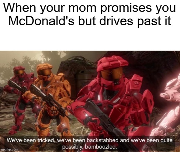 We've been tricked | When your mom promises you McDonald's but drives past it | image tagged in we've been tricked | made w/ Imgflip meme maker