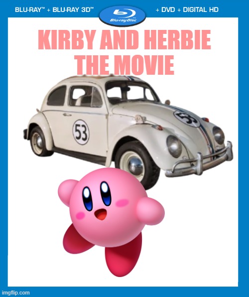 How did I come up with this? | KIRBY AND HERBIE
THE MOVIE | image tagged in transparent dvd case,kirby,herbie | made w/ Imgflip meme maker