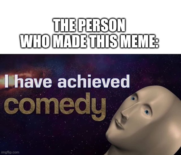 I have achieved COMEDY | THE PERSON WHO MADE THIS MEME: | image tagged in i have achieved comedy | made w/ Imgflip meme maker