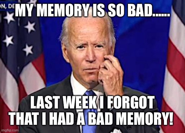 Bad memory, Remember? | MY MEMORY IS SO BAD...... LAST WEEK I FORGOT THAT I HAD A BAD MEMORY! | image tagged in forgetful joe | made w/ Imgflip meme maker