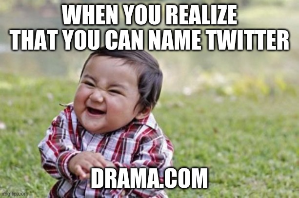 Nicknames | WHEN YOU REALIZE THAT YOU CAN NAME TWITTER; DRAMA.COM | image tagged in memes,evil toddler,drama,so much drama,twitter | made w/ Imgflip meme maker