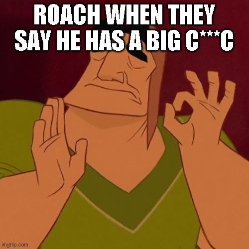 When X just right | ROACH WHEN THEY SAY HE HAS A BIG C***C | image tagged in when x just right | made w/ Imgflip meme maker