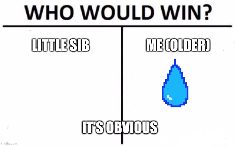 Who Would Win? | LITTLE SIB; ME (OLDER); IT'S OBVIOUS | image tagged in memes,who would win | made w/ Imgflip meme maker