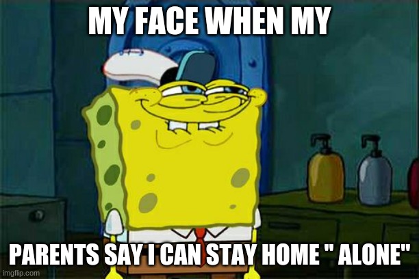 Dillan's Funny Memes | MY FACE WHEN MY; PARENTS SAY I CAN STAY HOME " ALONE" | image tagged in memes,don't you squidward | made w/ Imgflip meme maker