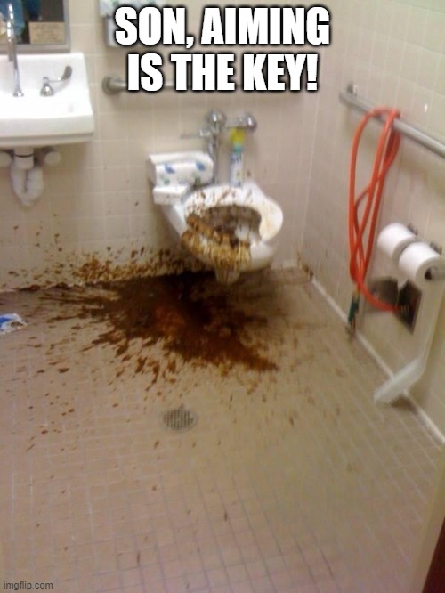Girls poop too | SON, AIMING IS THE KEY! | image tagged in girls poop too | made w/ Imgflip meme maker