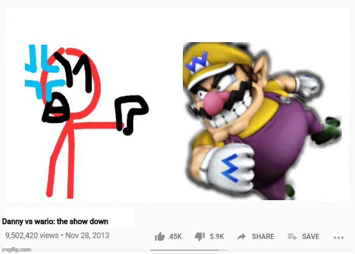 Youtube Video | Danny vs wario: the show down | image tagged in youtube video,memes,funny,wario,mario | made w/ Imgflip meme maker