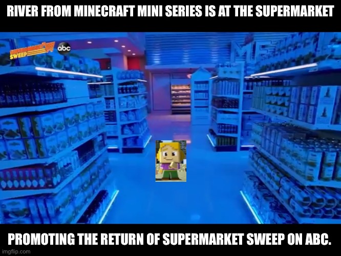 Supermarket Sweep | RIVER FROM MINECRAFT MINI SERIES IS AT THE SUPERMARKET; PROMOTING THE RETURN OF SUPERMARKET SWEEP ON ABC. | image tagged in supermarket sweep | made w/ Imgflip meme maker