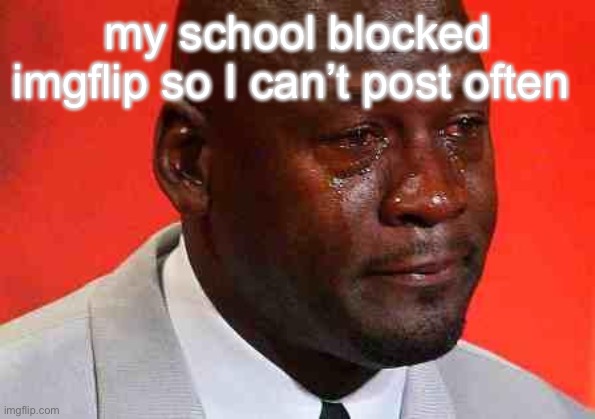 bad news people | my school blocked imgflip so I can’t post often | image tagged in crying michael jordan | made w/ Imgflip meme maker
