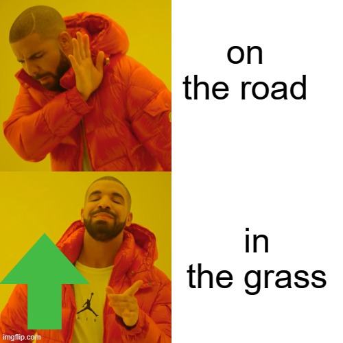 Drake Hotline Bling Meme | on the road in the grass | image tagged in memes,drake hotline bling | made w/ Imgflip meme maker