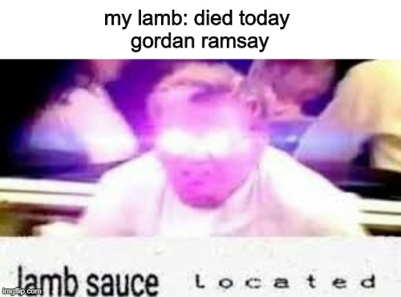 i love how i was just crying about it 10 minutes ago | my lamb: died today 
gordan ramsay | image tagged in lamb sauce located | made w/ Imgflip meme maker