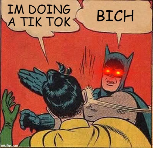 Batman Slapping Robin | IM DOING A TIK TOK; BICH | image tagged in memes,batman slapping robin | made w/ Imgflip meme maker