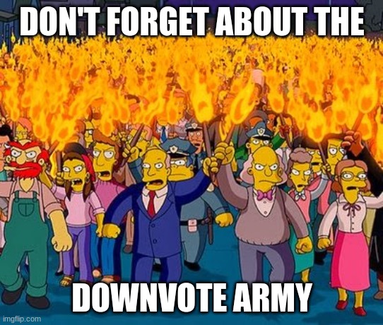 Lynch Mob | DON'T FORGET ABOUT THE DOWNVOTE ARMY | image tagged in lynch mob | made w/ Imgflip meme maker