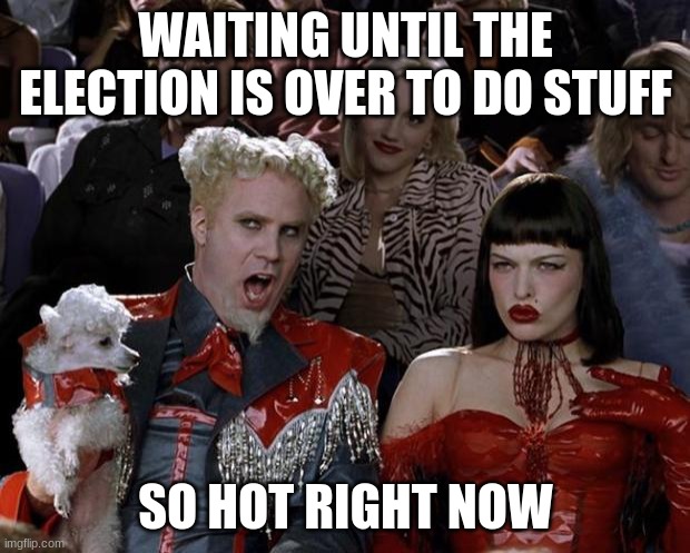 Mugatu So Hot Right Now Meme | WAITING UNTIL THE ELECTION IS OVER TO DO STUFF SO HOT RIGHT NOW | image tagged in memes,mugatu so hot right now | made w/ Imgflip meme maker