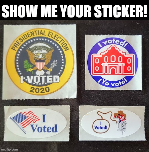 VOTE | SHOW ME YOUR STICKER! | image tagged in vote,sticker,put up or shut up,talk time is over,the time has come,election | made w/ Imgflip meme maker