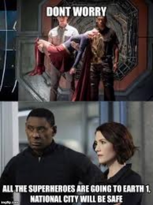National city is totally safe. | image tagged in the flash,supergirl | made w/ Imgflip meme maker