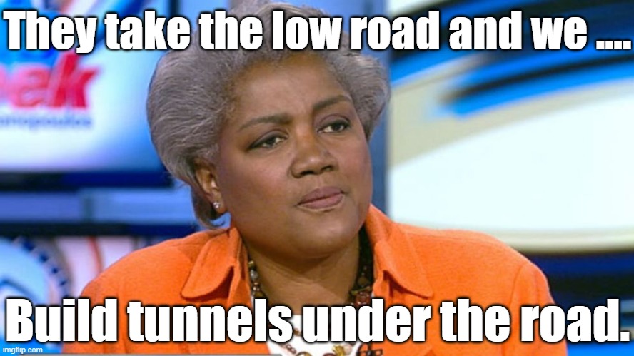 The Democratic Party | They take the low road and we .... Build tunnels under the road. | image tagged in donna brazile | made w/ Imgflip meme maker