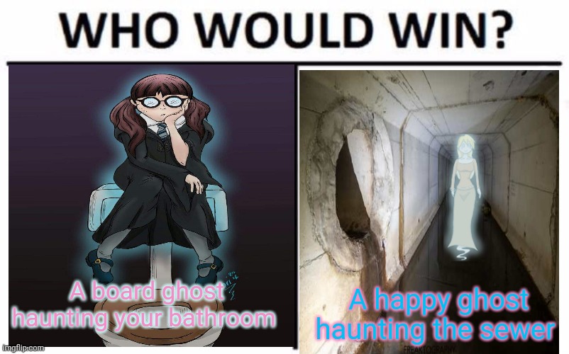Ghosts for spooktober |  A board ghost haunting your bathroom; A happy ghost haunting the sewer | image tagged in ghosts,bathroom,sewer,spooktober,who would win | made w/ Imgflip meme maker