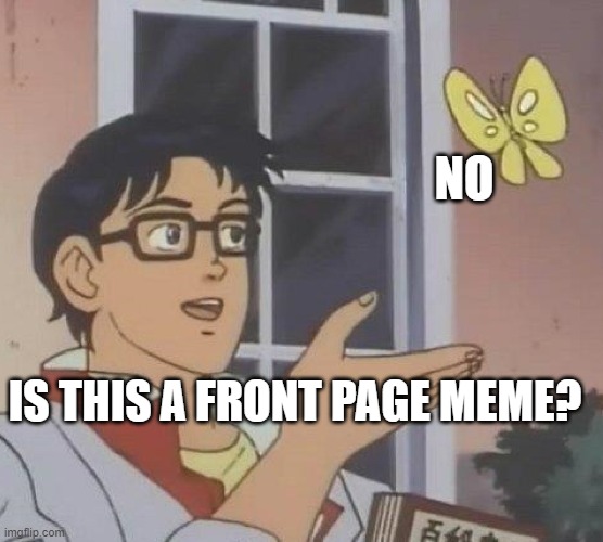 damn its hard to get front page | NO; IS THIS A FRONT PAGE MEME? | image tagged in memes,is this a pigeon | made w/ Imgflip meme maker
