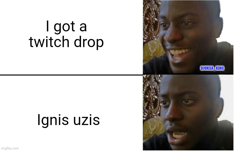 Disappointed Black Guy | I got a twitch drop; DJUKSA_KING; Ignis uzis | image tagged in disappointed black guy | made w/ Imgflip meme maker