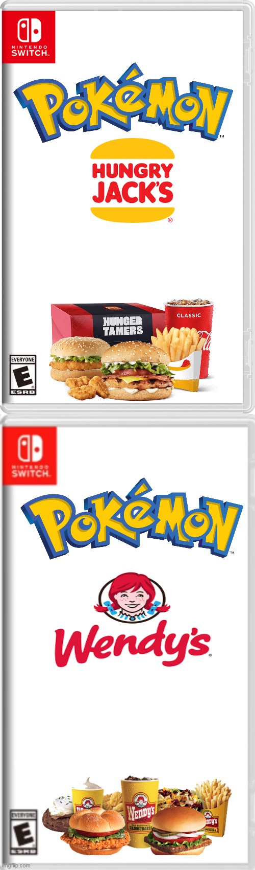 pokemon hungry jacks and pokemon wendys | image tagged in nintendo switch,memes,funny,hungry jacks,wendy's,pokemon | made w/ Imgflip meme maker