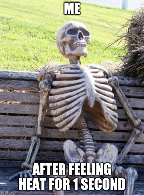 MEME | ME; AFTER FEELING HEAT FOR 1 SECOND | image tagged in memes,waiting skeleton | made w/ Imgflip meme maker