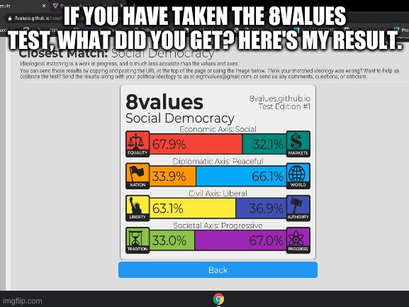 IF YOU HAVE TAKEN THE 8VALUES TEST, WHAT DID YOU GET? HERE'S MY RESULT. | image tagged in 8values,blank white template | made w/ Imgflip meme maker