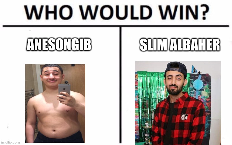 Slim Albaher vs Anesongib Boxing Match | ANESONGIB; SLIM ALBAHER | image tagged in memes,who would win | made w/ Imgflip meme maker