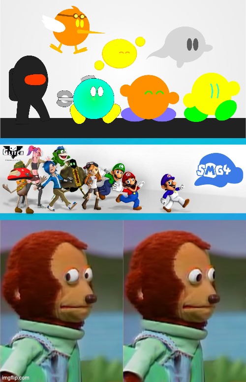 I may or may not have taken inspiration for my channel banner | image tagged in puppet monkey looking away,smg4,memegamer3 | made w/ Imgflip meme maker