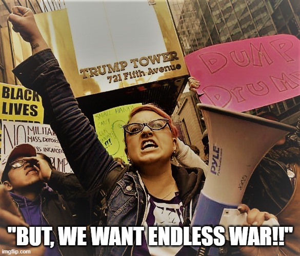 Nobel Nominations | "BUT, WE WANT ENDLESS WAR!!" | image tagged in dump drumpf,protesters,peace,war | made w/ Imgflip meme maker