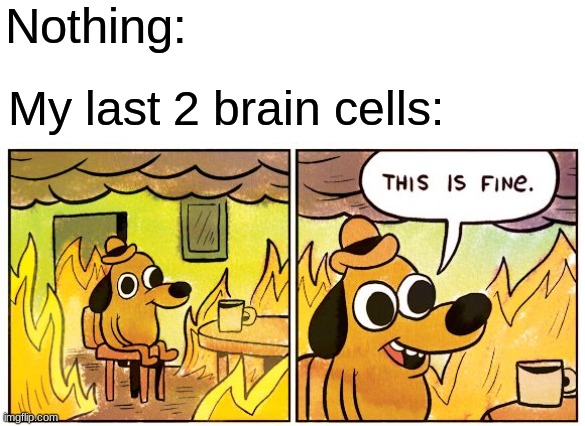 This Is Fine | Nothing:; My last 2 brain cells: | image tagged in memes,this is fine | made w/ Imgflip meme maker