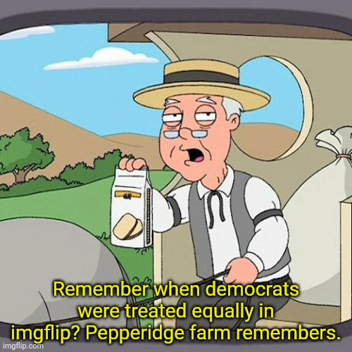 I miss those days | Remember when democrats were treated equally in imgflip? Pepperidge farm remembers. | image tagged in memes,pepperidge farm remembers,democrat,democrats,left wing,leftists | made w/ Imgflip meme maker