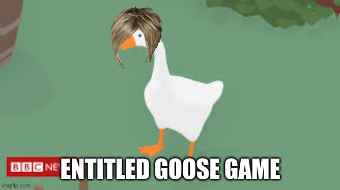 Entitled goose game | ENTITLED GOOSE GAME | image tagged in karen,memes | made w/ Imgflip meme maker
