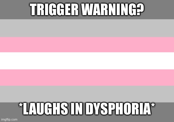 TRIGGER WARNING? *LAUGHS IN DYSPHORIA* | image tagged in lgbt,trans | made w/ Imgflip meme maker