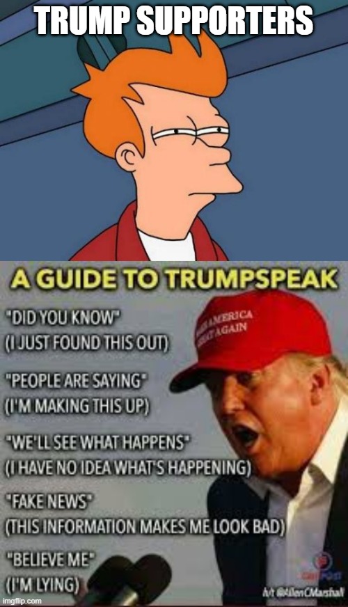 TRUMP SUPPORTERS | image tagged in memes,futurama fry | made w/ Imgflip meme maker