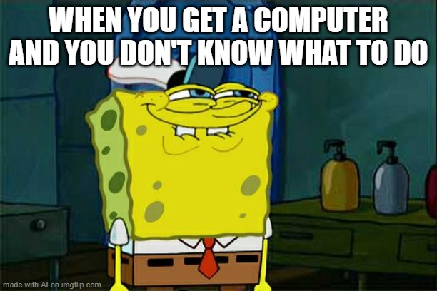 Don't You Squidward | WHEN YOU GET A COMPUTER AND YOU DON'T KNOW WHAT TO DO | image tagged in memes,don't you squidward | made w/ Imgflip meme maker