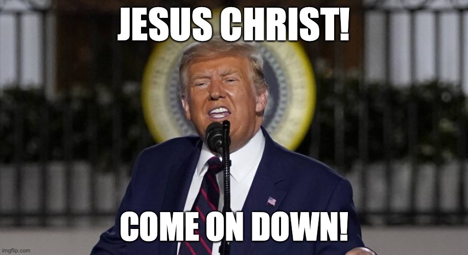 Come on down! | JESUS CHRIST! COME ON DOWN! | image tagged in donald trump | made w/ Imgflip meme maker