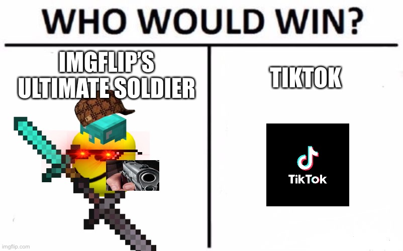 The ultimate battle | IMGFLIP’S ULTIMATE SOLDIER; TIKTOK | image tagged in memes,who would win | made w/ Imgflip meme maker