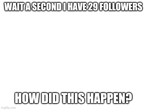 Nevermind it's back to 27 |  WAIT A SECOND I HAVE 29 FOLLOWERS; HOW DID THIS HAPPEN? | image tagged in blank white template | made w/ Imgflip meme maker